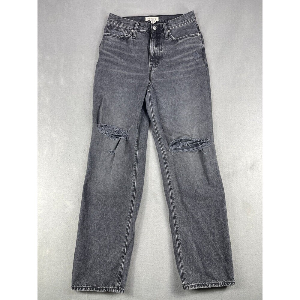 Madewell Baggy Straight Jeans Womens 26 Black Lunar Wash Distressed Denim